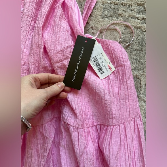 French Connection Pink Aleska Textured Halter Neck Sleeveless Midi Dress Large - Picture 7 of 9